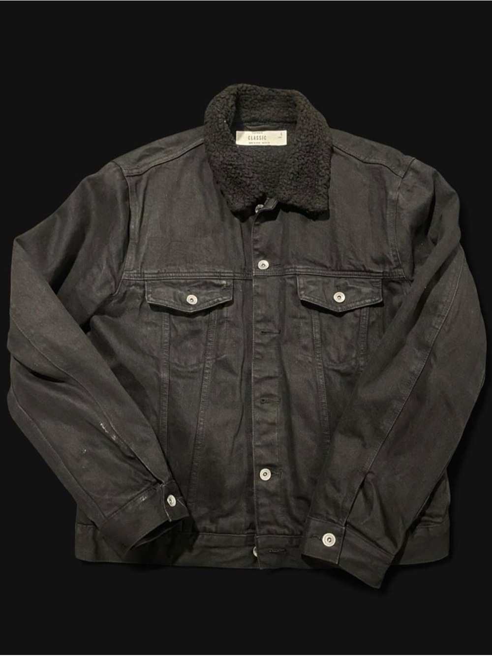 Topman Black Sherpa lined Denim Jacket